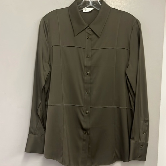 Lilysilk olive green stretch silk blouse - Picture 1 of 7